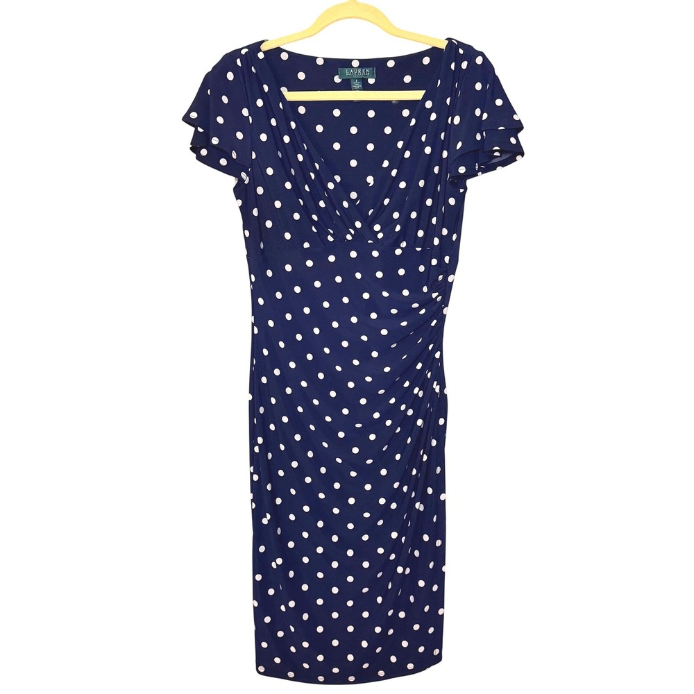 Lauren Ralph Lauren Navy Size 8 Polka Dot Wrap Dress Short Sleeve Formal Y2K